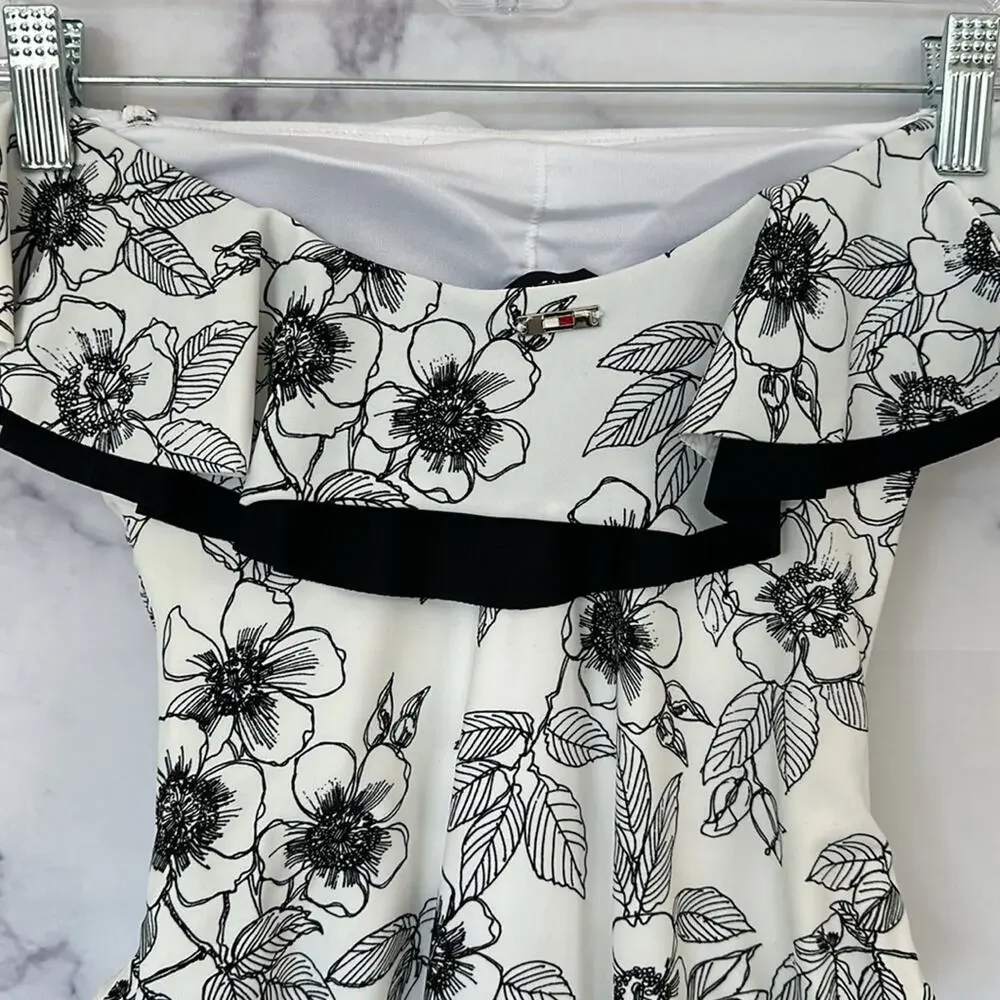 TOMMY HILFIGER Blossom White Black Ruffle Neckline One Piece Swimsuit Size 4